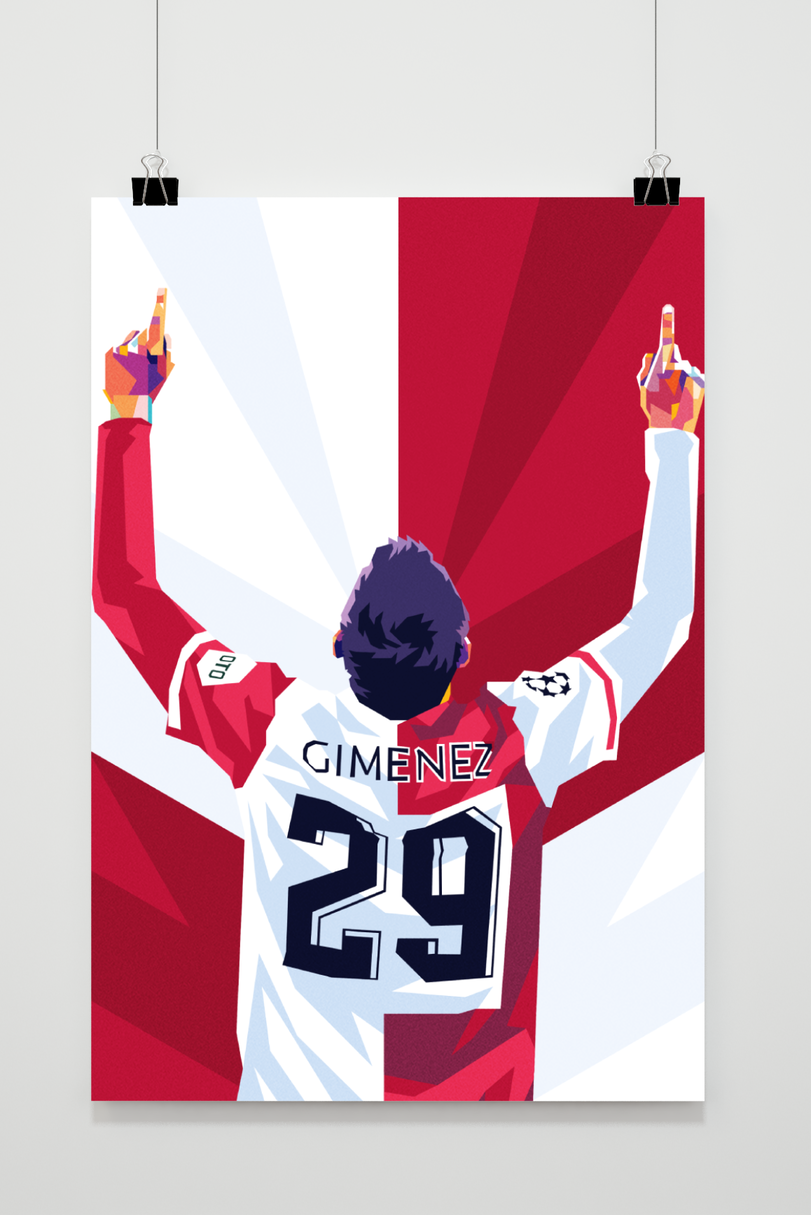 Santiago Gimenez | Vintage Muurdecoratie | Voetbal Schilderijen | Wanddecoratie voor Sport Liefhebbers