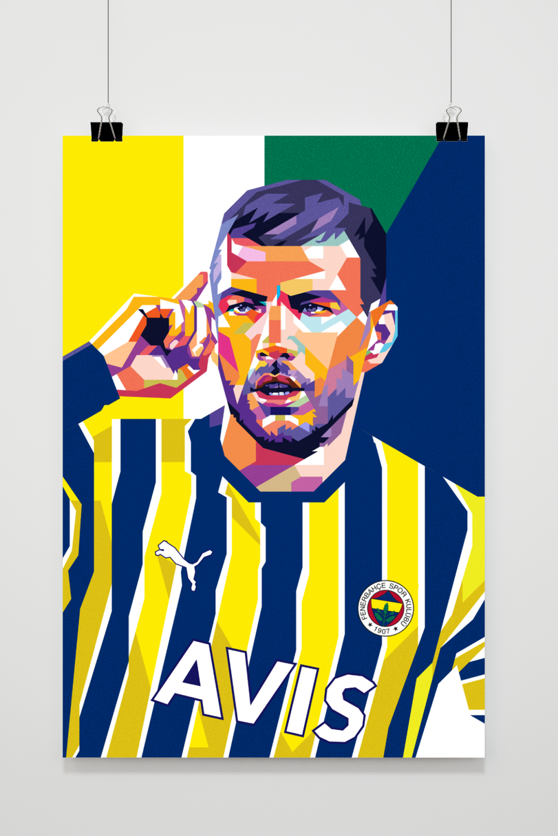 Edin Dzeko Poster | Voetbal Ster Schilderijen | Muurdecoratie Kunst | Wanddecoratie Kunstwerk | Soccer Player Art Print