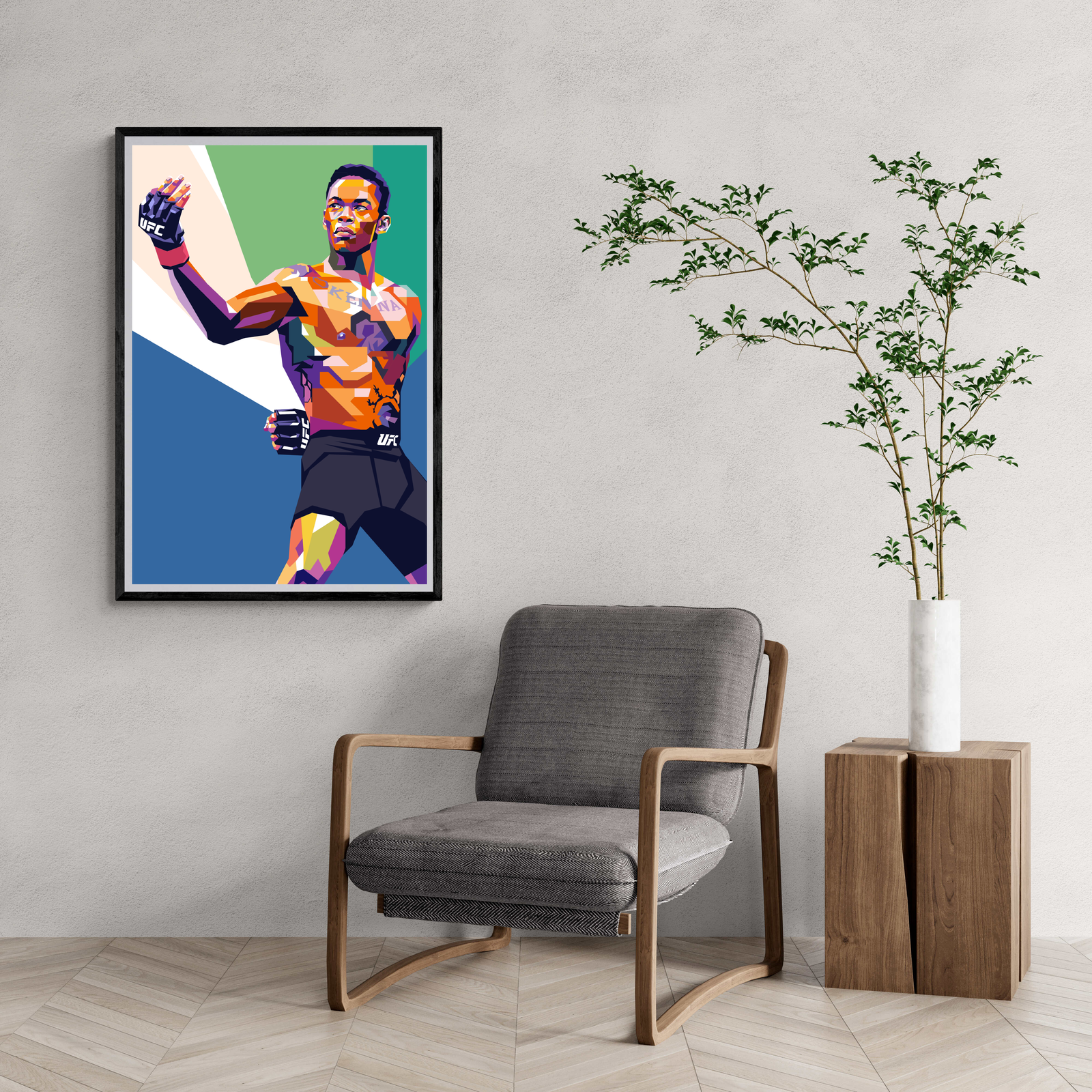 Israel Adesanya Poster | Muurdecoratie MMA | Wanddecoratie Vechtkunst | Schilderijen voor Thuis