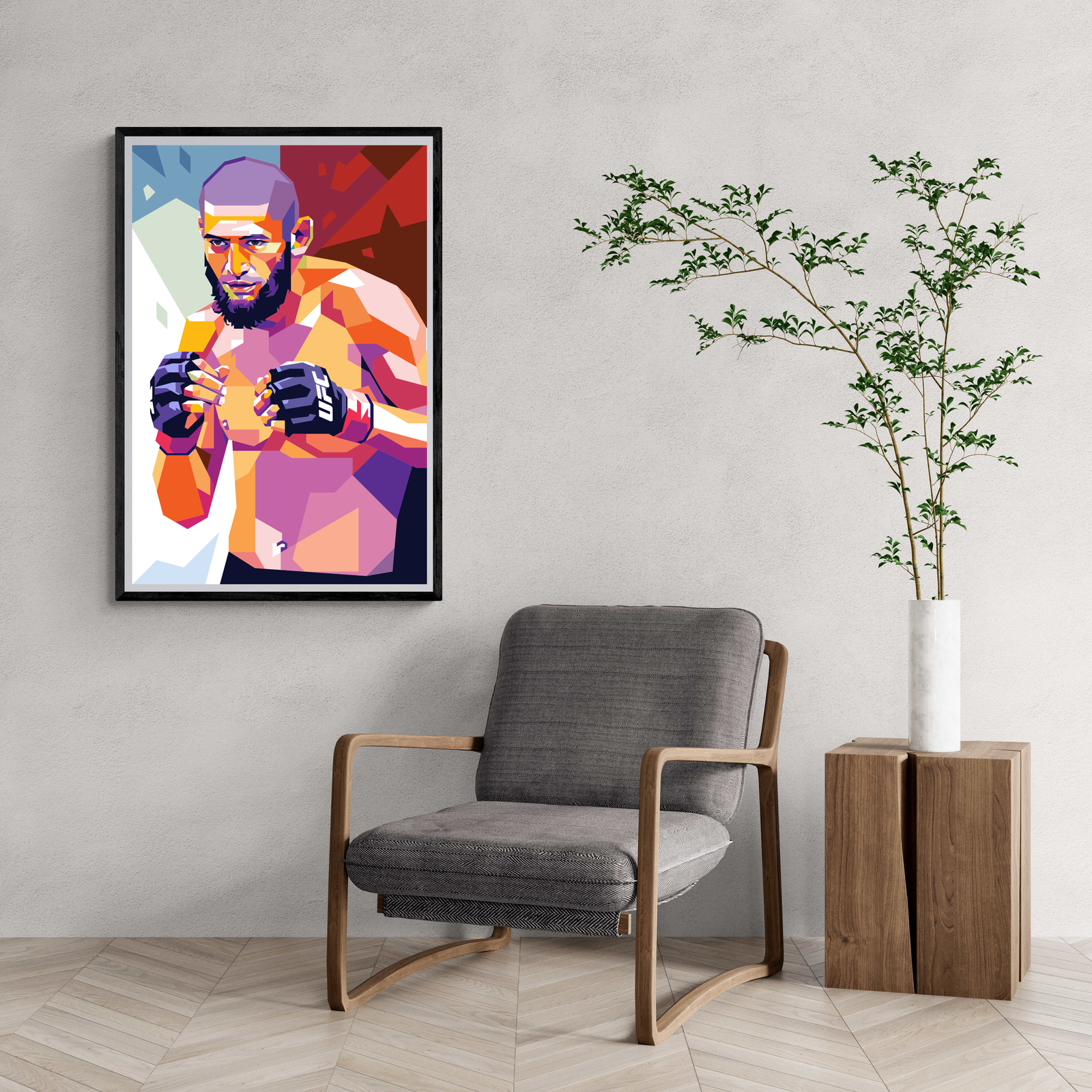 Khamzat Chimaev | MMA Poster | Inspirerende Wanddecoratie | Muurdecoratie voor Huis & Tuin Kunst