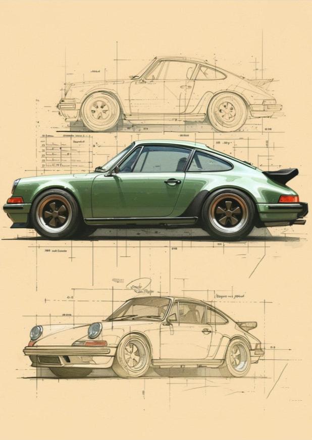 Porsche 911 Blueprint | Muurdecoratie Poster | Klassieke Sportauto Kunst | Wanddecoratie voor Thuis & Garage