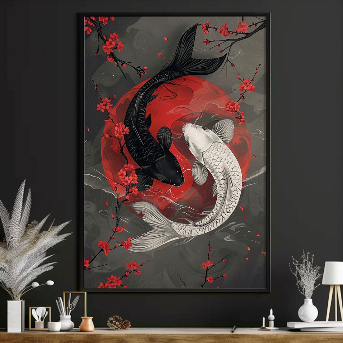 Japanese Koi Yin Yang Poster | Muurdecoratie in Ukiyo-e Stijl | Traditionele Japanse Kunst | Wanddecoratie