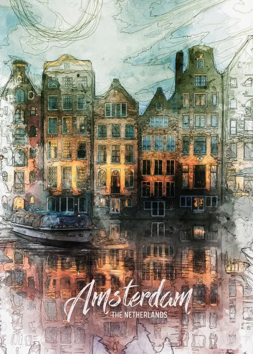 Canal Houses | Amsterdam Muurdecoratie | Traditionele Nederlandse Architectuur | Iconische Grachten | Wanddecoratie Posters