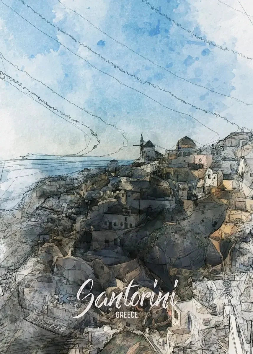 Santorini Landscape | Muurdecoratie Griekenland | Cycladische architectuur | Griekse Eilanden Wanddecoratie | Posters Schitterende architectuur