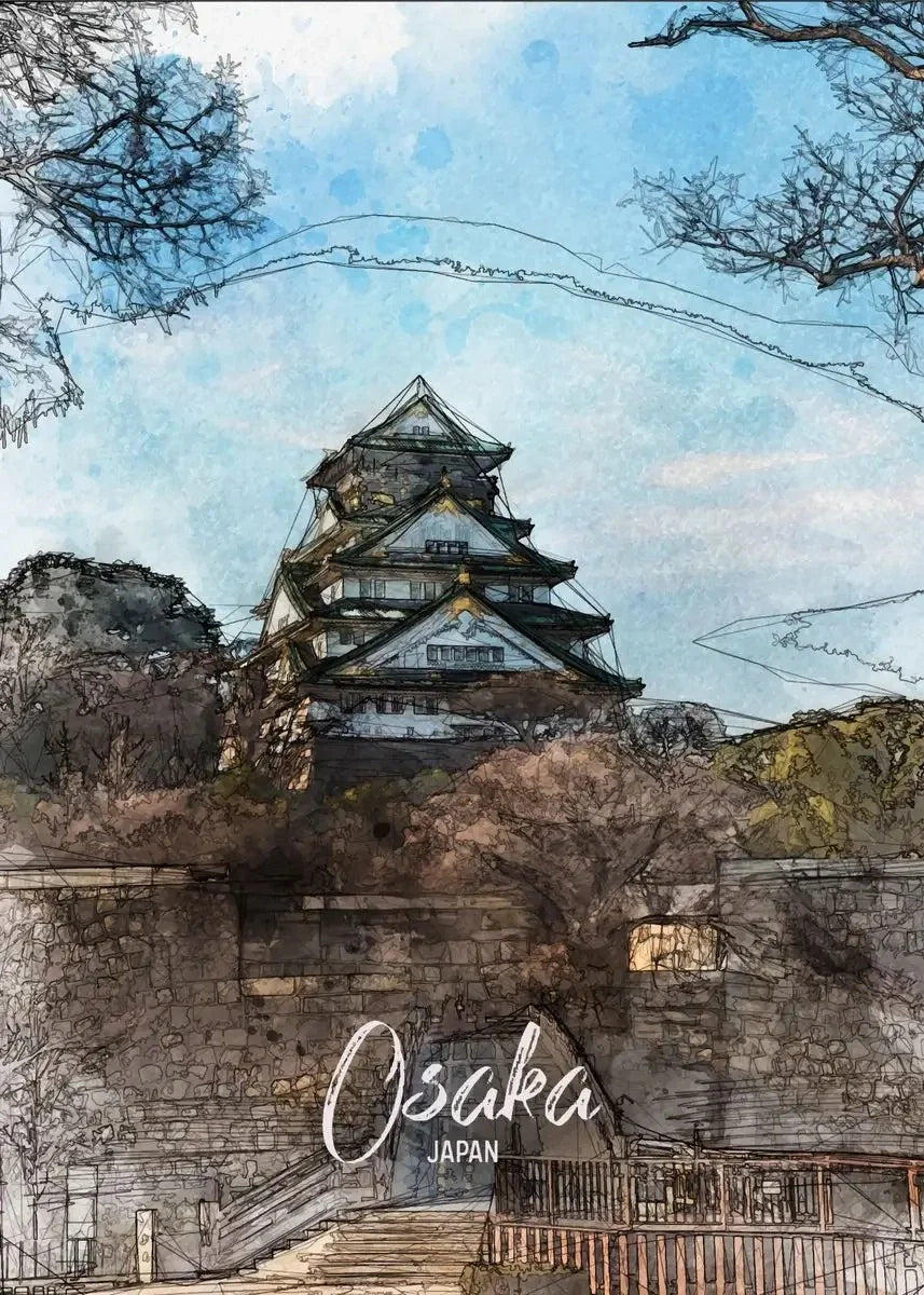 Osaka Castle Poster | Iconische Japanse vesting | Muurdecoratie | Aziatische architectuur kunst | Japan posters | Schilderijen decoratie | Historische locaties wanddecoratie