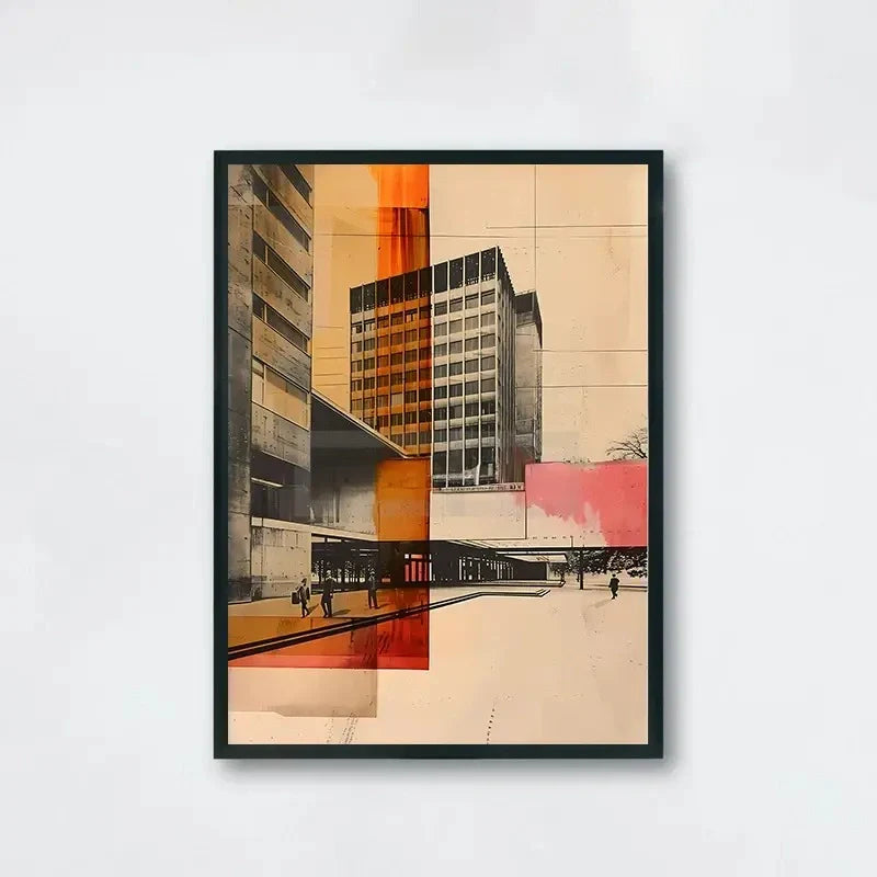 Vintage Urban Architecture | Retro Wolkenkrabber Illustratie | Zonovergoten Stadsgezicht Muurdecoratie | Unieke Wanddecoratie Posters