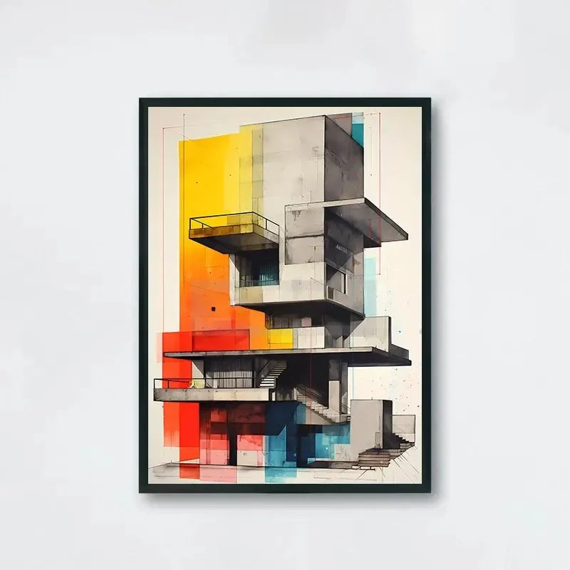 Abstract Architectural Facades Poster | Muurdecoratie Modern Design | Kleurrijke Stedelijke Kunst | Wanddecoratie Interieur Decoratie
