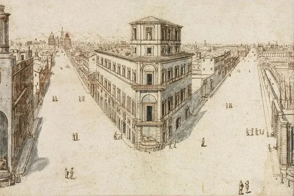 Perspective View of Renaissance Street | Muurdecoratie Wanddecoratie | Architectuur Posters Schilderijen | Renaissance Straatontwerpen Decoratie | Canvas Kunst Visuele Kunstwerken