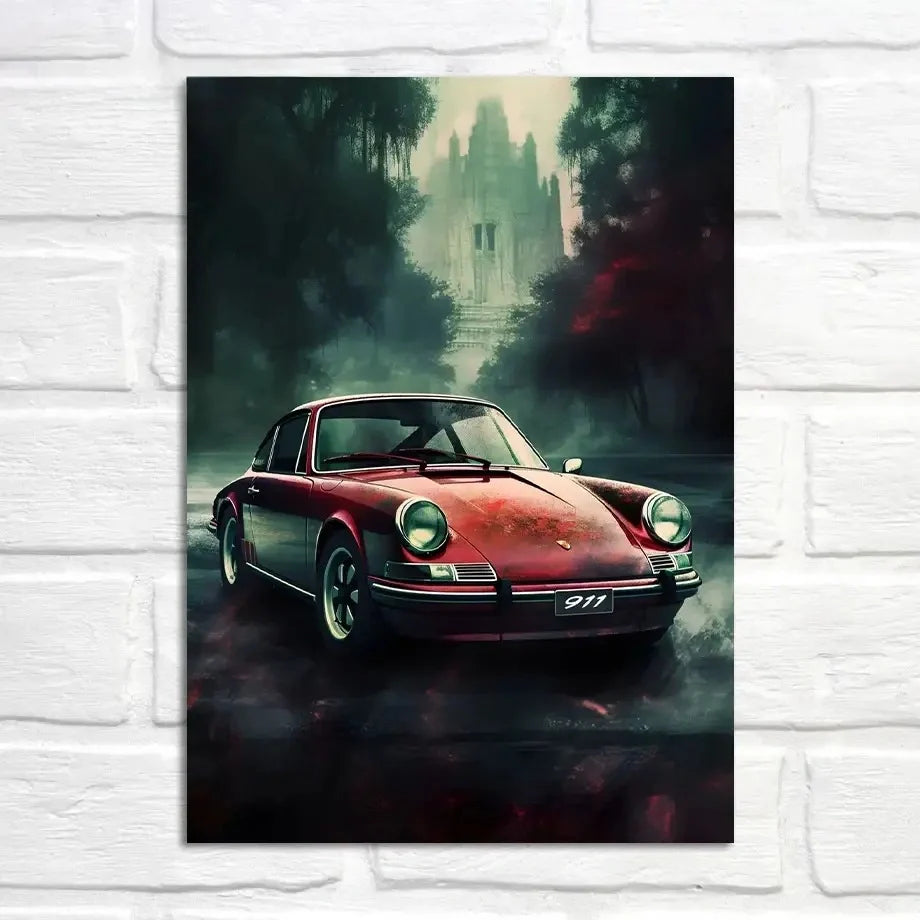 Mystical Castles in Fog | Porsche 911 | Dreamy Gothic Romance Scene | Wanddecoratie | Muurdecoratie Poster
