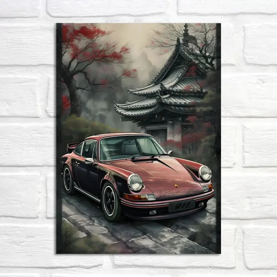 Porsche 911 | Autumn Temple Gardens | Muurdecoratie | Peaceful Retreat | Wanddecoratie | Scenic Tranquility | Reflective Moment