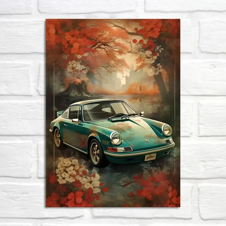 Porsche 911 Poster | Dreamy Cherry Blossoms Scene | Muurdecoratie | Wanddecoratie | Kunst | Posters