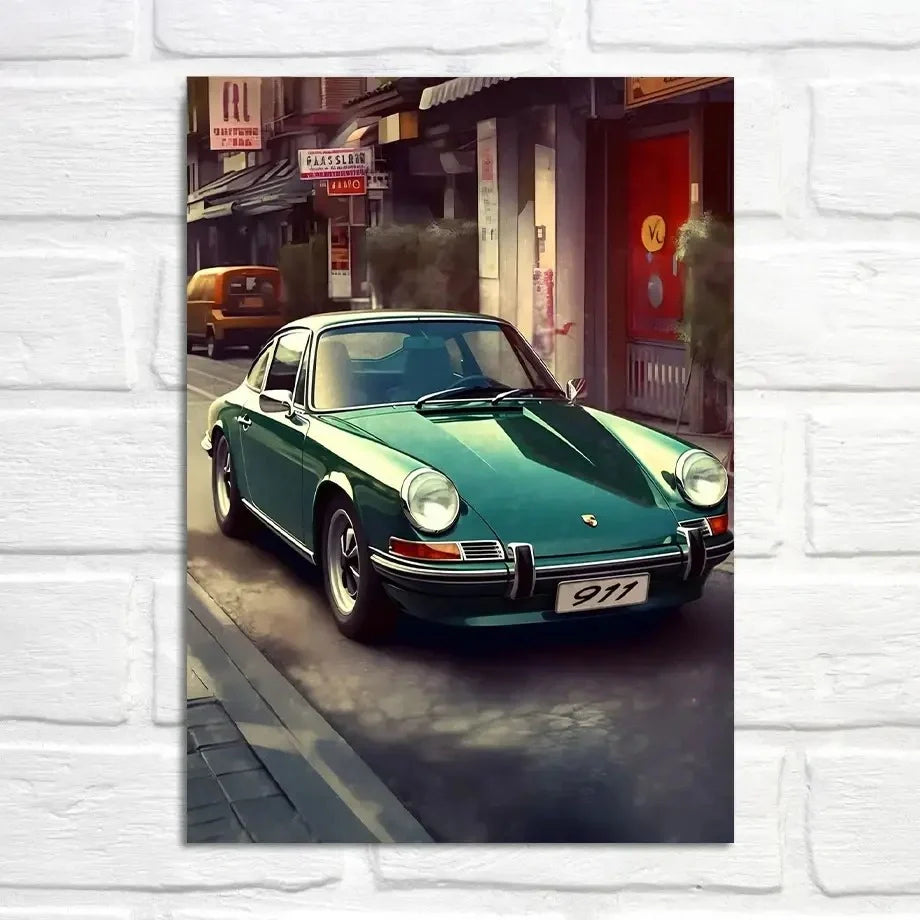 Porsche 911 Poster | Cityscape Visual Art | Urban Adventures Muurdecoratie | Downtown Drive Wanddecoratie