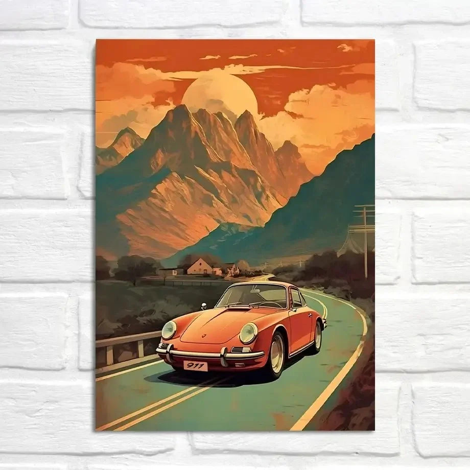Sunset Voyage by the Mountains | Porsche 911 Posters | Wanddecoratie | Autos | Kunst | Muurdecoratie
