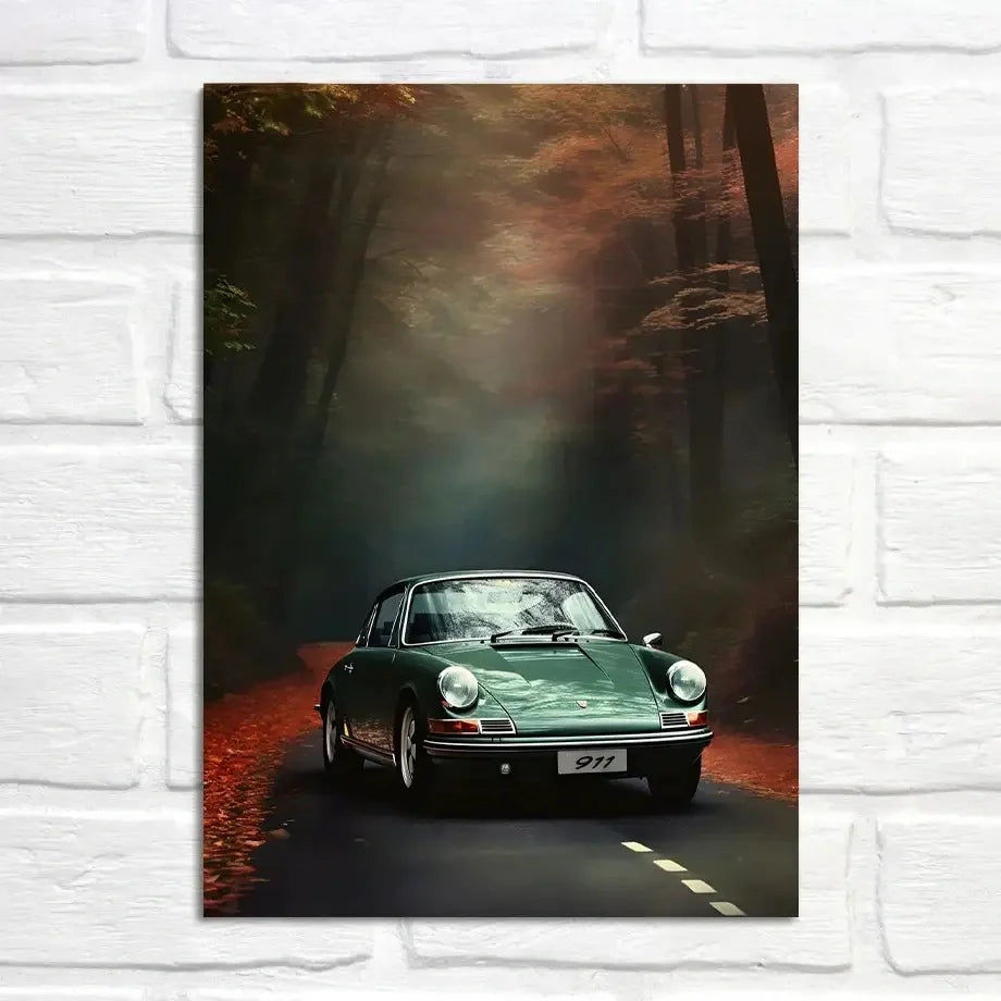 Autumn's Breath in the Forest | Porsche 911 Posters | Seizoensgebonden Muurdecoratie | Enchanted Journey Wanddecoratie