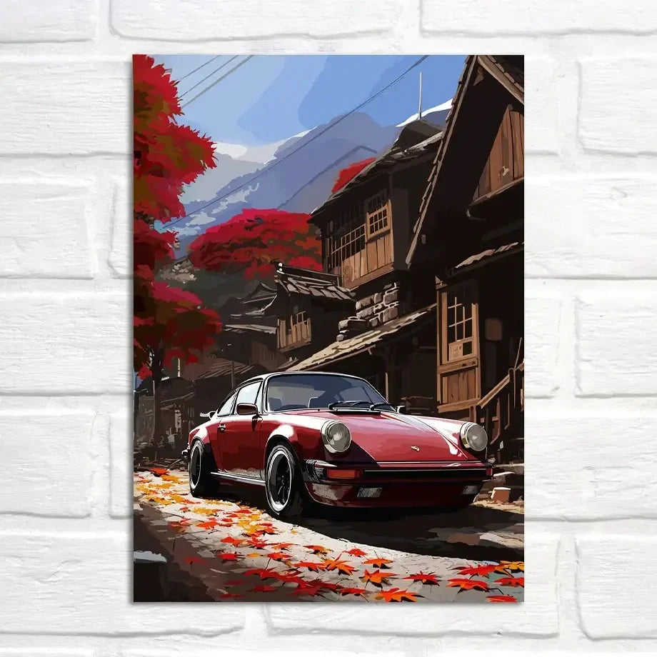 Porsche 911 | Autumnal Stroll Through Historic Japanese Village | Muurdecoratie Posters Kunst