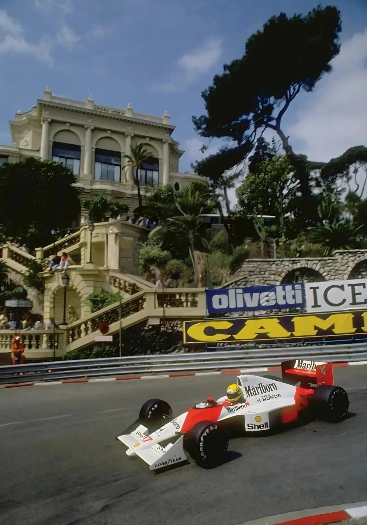 Monaco Grand Prix Poster | Ayrton Senna | McLaren MP4/5 | Monte Carlo Casino Stappen | Muurdecoratie