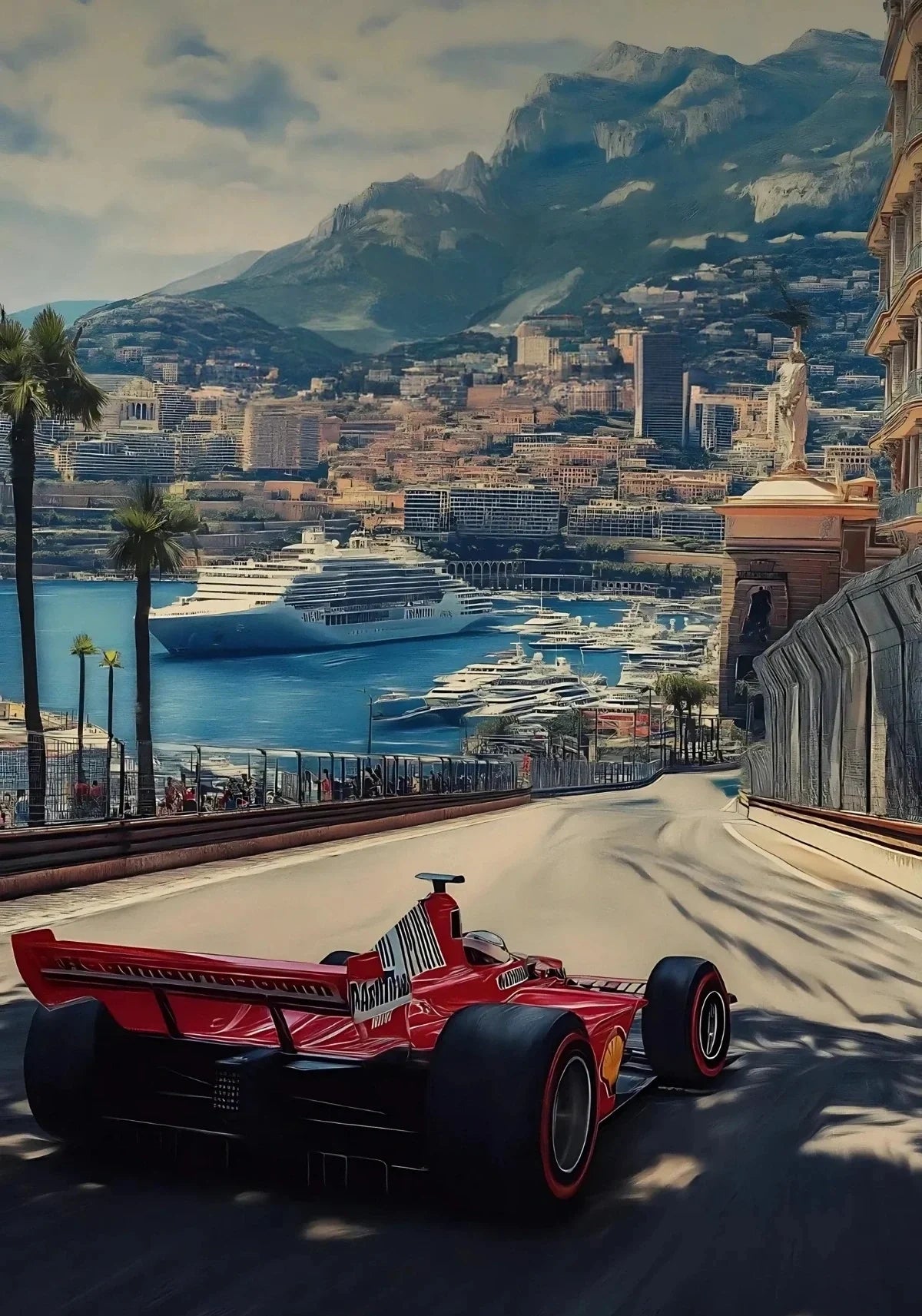 Monaco Formula 1 | Muurdecoratie | Wanddecoratie | Vintage Grand Prix Poster | Ferrari F2004 | Michael Schumacher | Monte Carlo Havenzicht