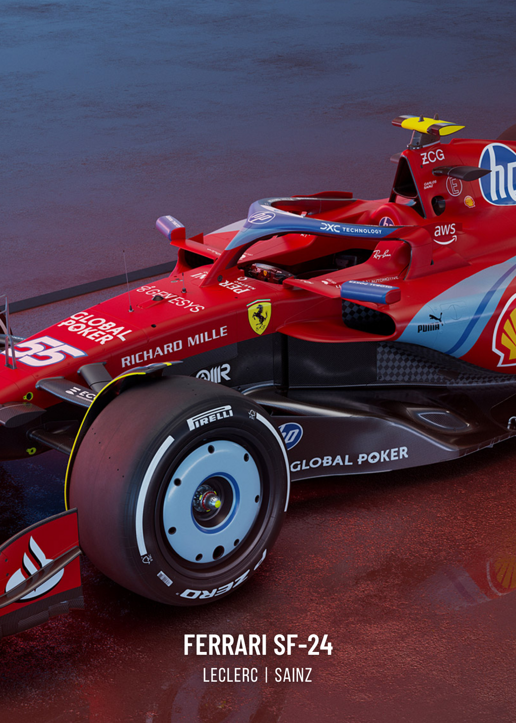 Wanddecoratie in 3 delen | Poster met Ferrari Formule 1-racewagen | Set van drie panelen | Poster van Charles Leclerc | Poster van Lewis Hamilton | Motorsport-woondecoratie