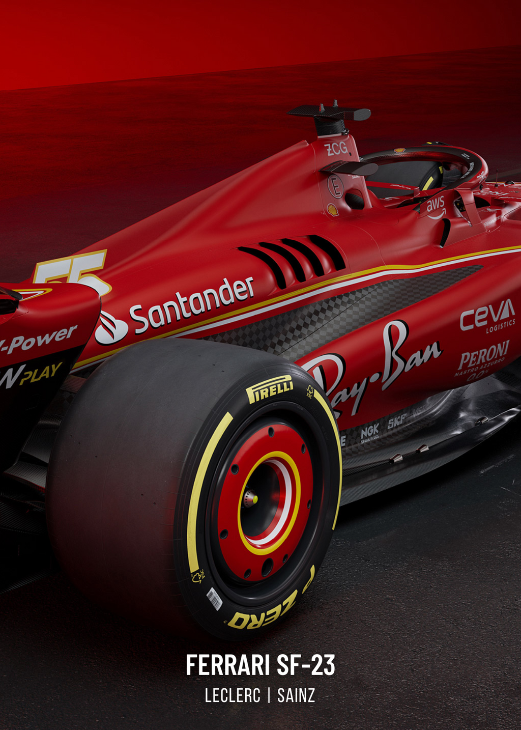 3-delige set | Ferrari F1 | Formule 1 poster | Wanddecoratie met drie panelen | Charles Leclerc-poster | Lewis Hamilton-poster | Formule 1-decoratie