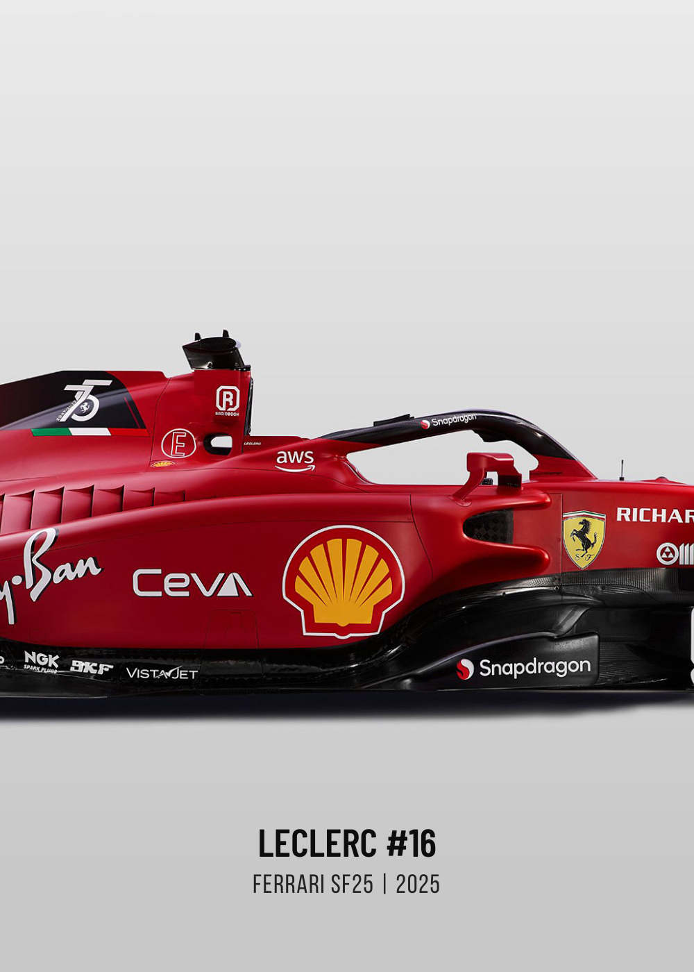 3-delig | Ferrari | F1 | Charles Leclerc seizoen 2025 | Poster met Formule 1-racewagen op drie panelen | Levendige displays met volledige autoprofielen | Kunstwerk in collector's edition