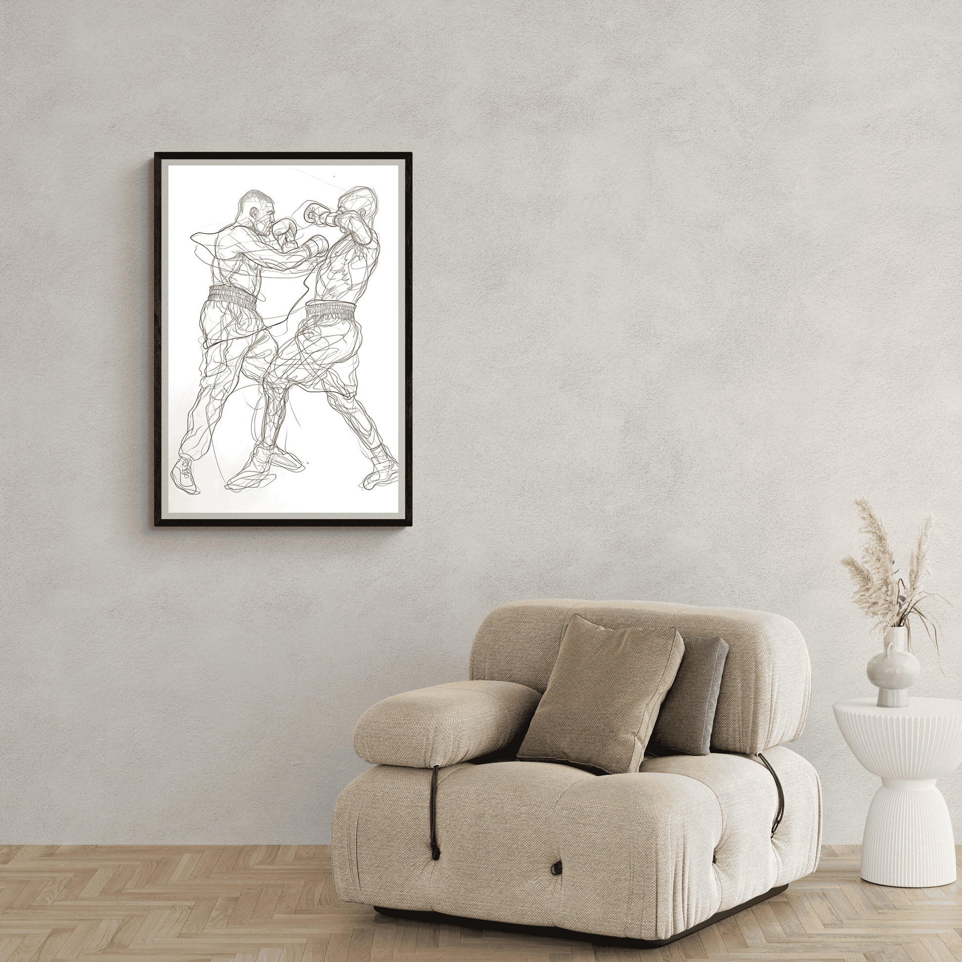 Abstract Boxing Lines Poster | Muurdecoratie | Zwart Wit Wanddecoratie | Modern Canvas Kunst | Minimalistisch Design voor Gym of Woonkamer