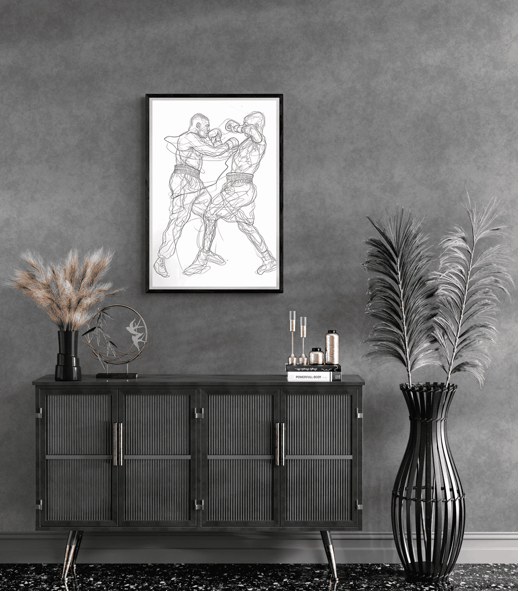 Abstract Boxing Lines Poster | Muurdecoratie | Zwart Wit Wanddecoratie | Modern Canvas Kunst | Minimalistisch Design voor Gym of Woonkamer