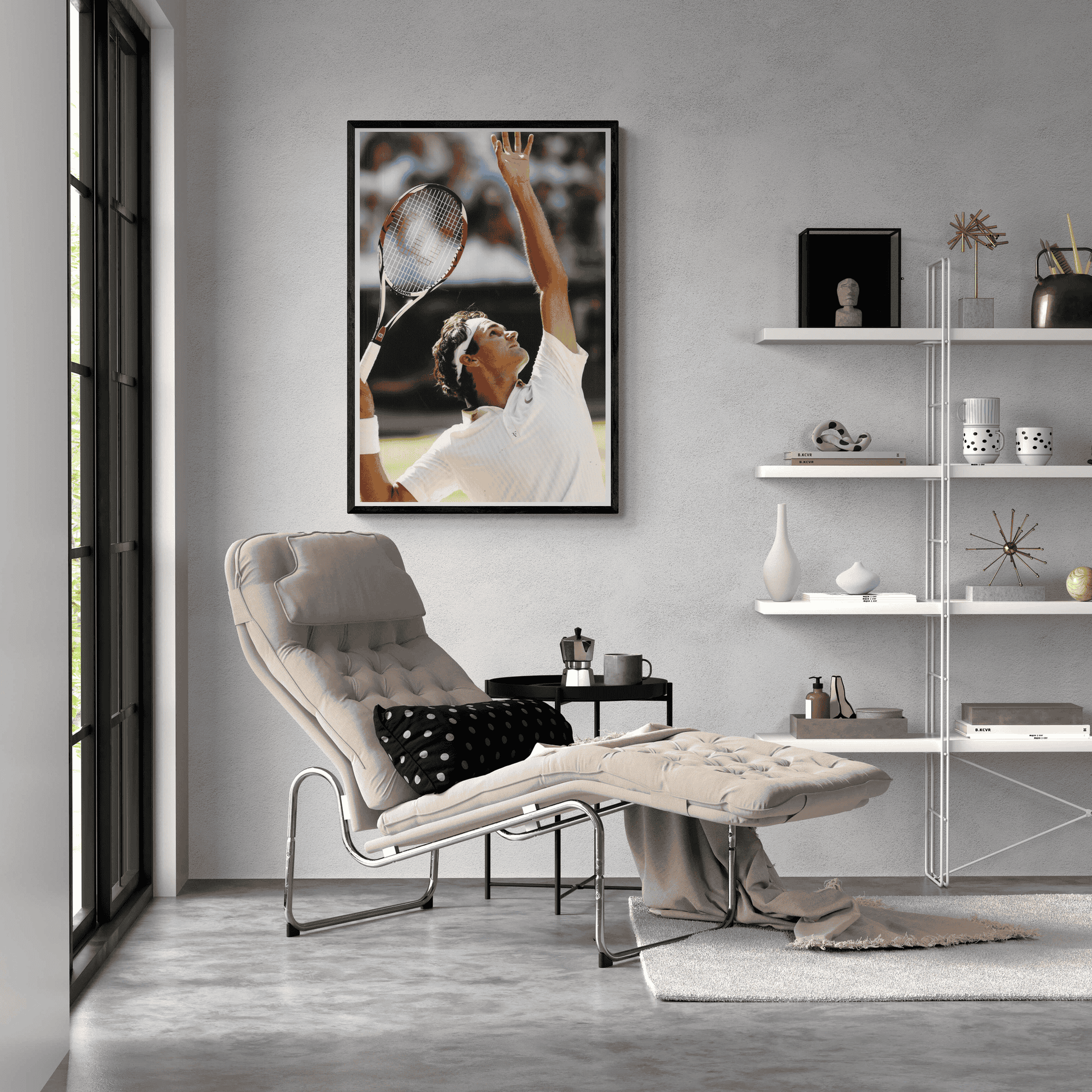 Roger Federer Tennis Actie Scène | Hoge Kwaliteit Muurdecoratie | Wanddecoratie voor Sportliefhebbers | Posters | Schilderijen