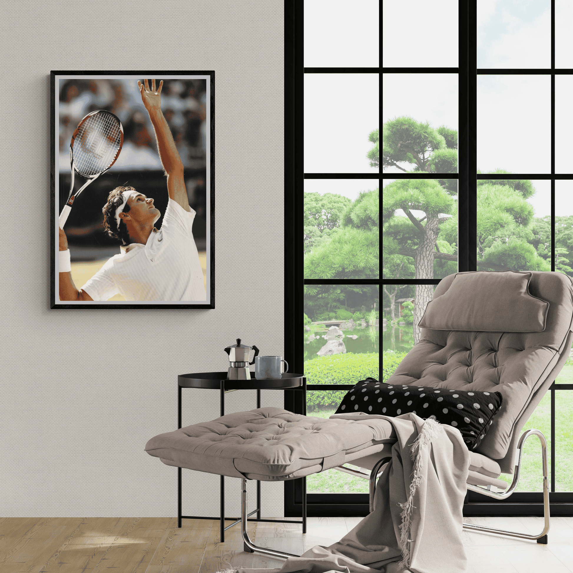 Roger Federer Tennis Actie Scène | Hoge Kwaliteit Muurdecoratie | Wanddecoratie voor Sportliefhebbers | Posters | Schilderijen