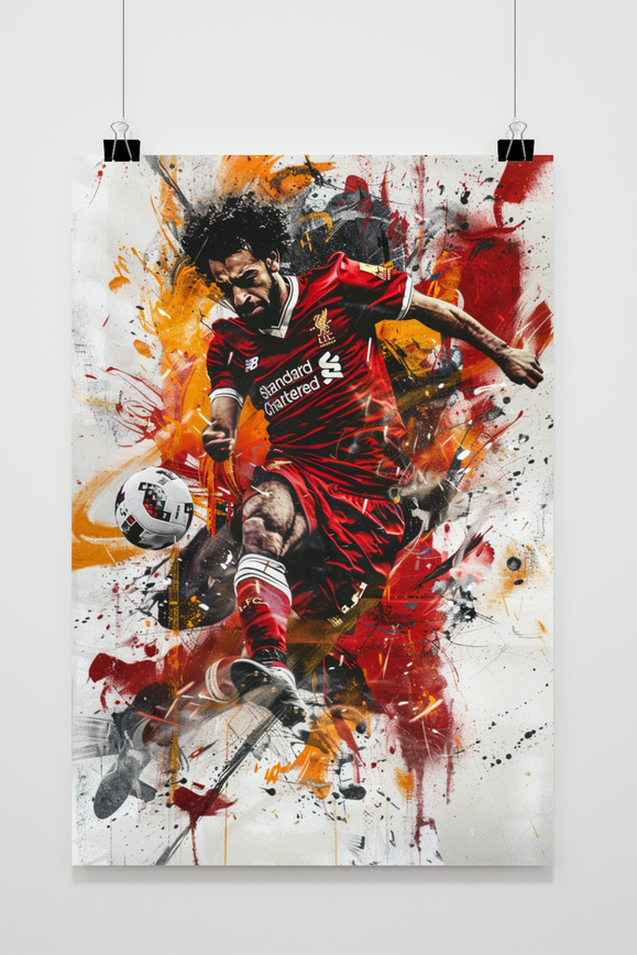 Mo Salah Action Poster | Voetbal Ster Wanddecoratie | Sport Muurdecoratie | Premium Kunst Print | Huis en Tuin Decor