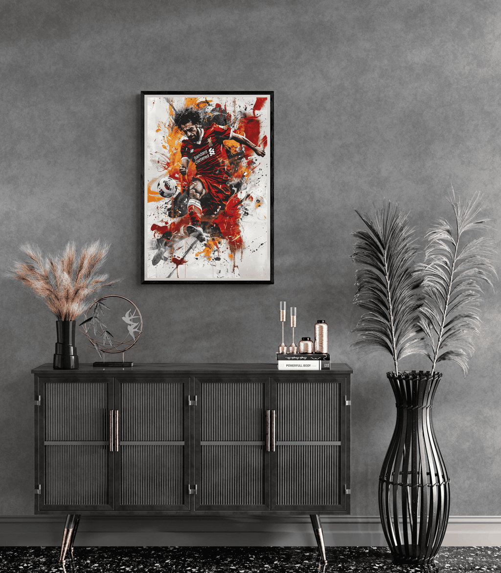 Mo Salah Action Poster | Voetbal Ster Wanddecoratie | Sport Muurdecoratie | Premium Kunst Print | Huis en Tuin Decor