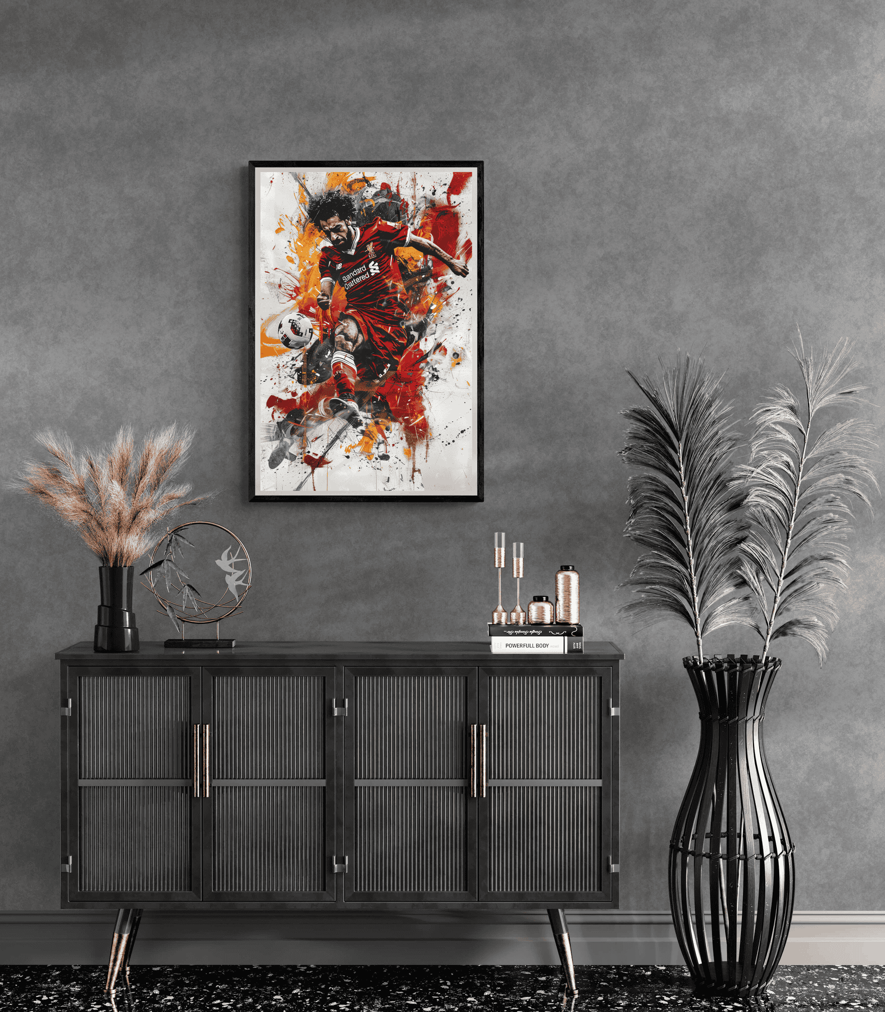 Mo Salah Action Poster | Voetbal Ster Wanddecoratie | Sport Muurdecoratie | Premium Kunst Print | Huis en Tuin Decor