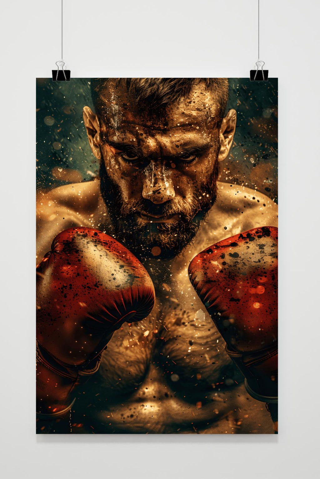 Golden Boxer Poster | Muurdecoratie | Wanddecoratie | Moderne Canvas Kunst | Eigentijds Schilderij Design