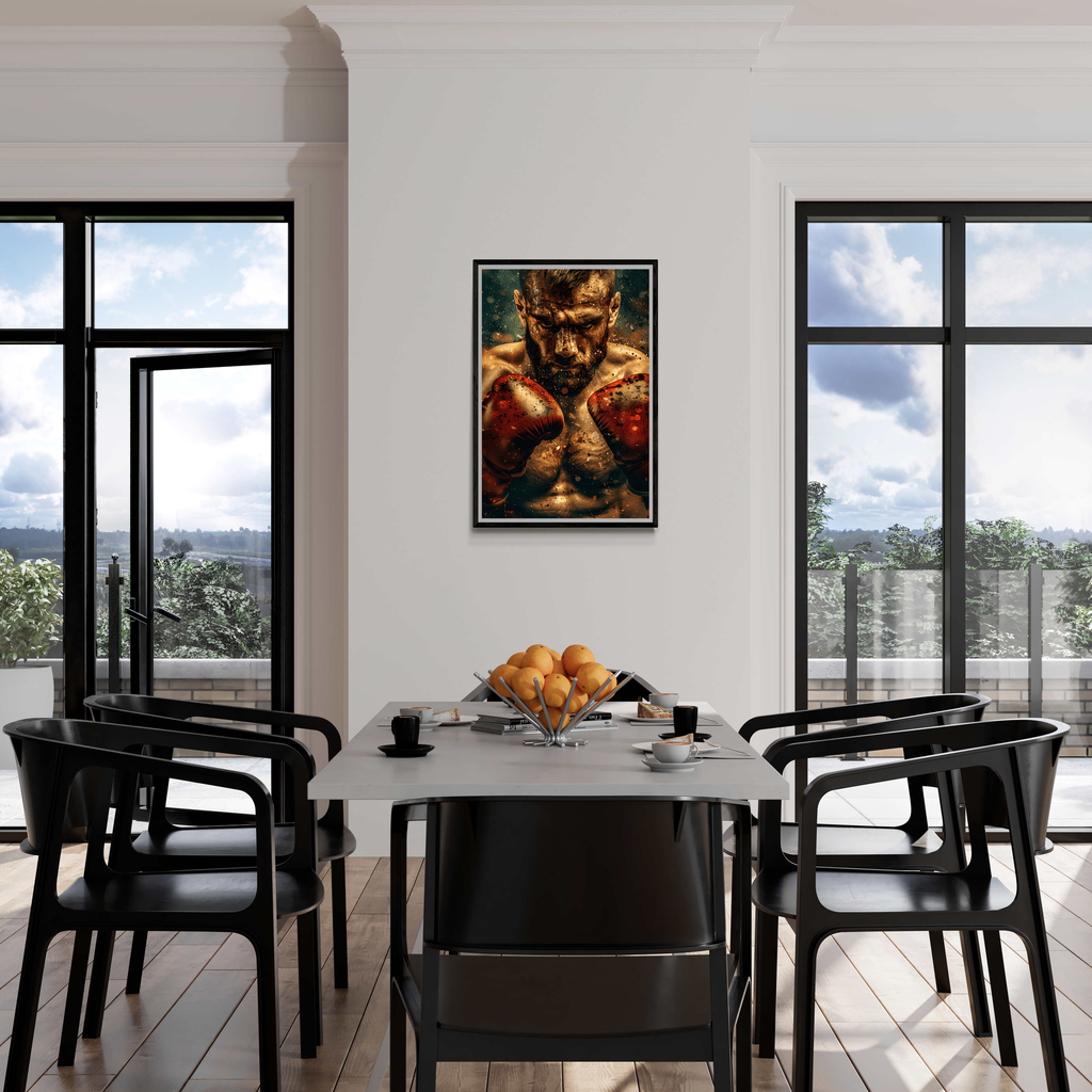 Golden Boxer Poster | Muurdecoratie | Wanddecoratie | Moderne Canvas Kunst | Eigentijds Schilderij Design