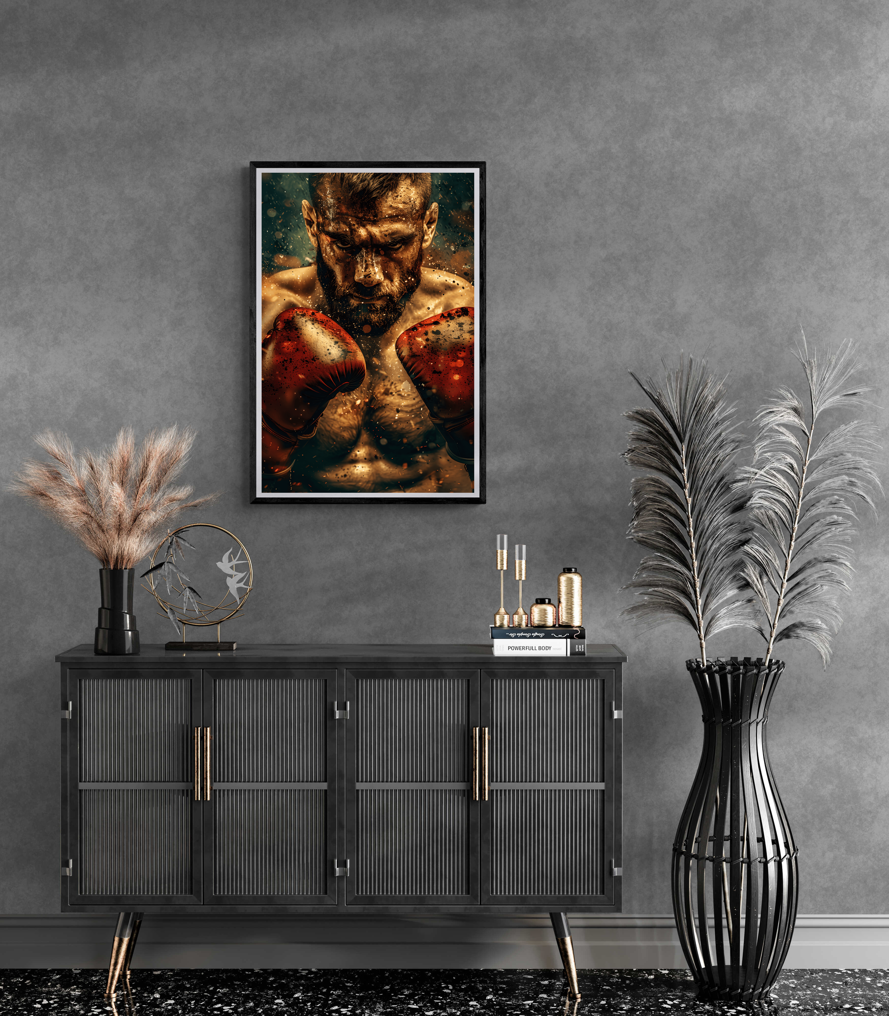 Golden Boxer Poster | Muurdecoratie | Wanddecoratie | Moderne Canvas Kunst | Eigentijds Schilderij Design
