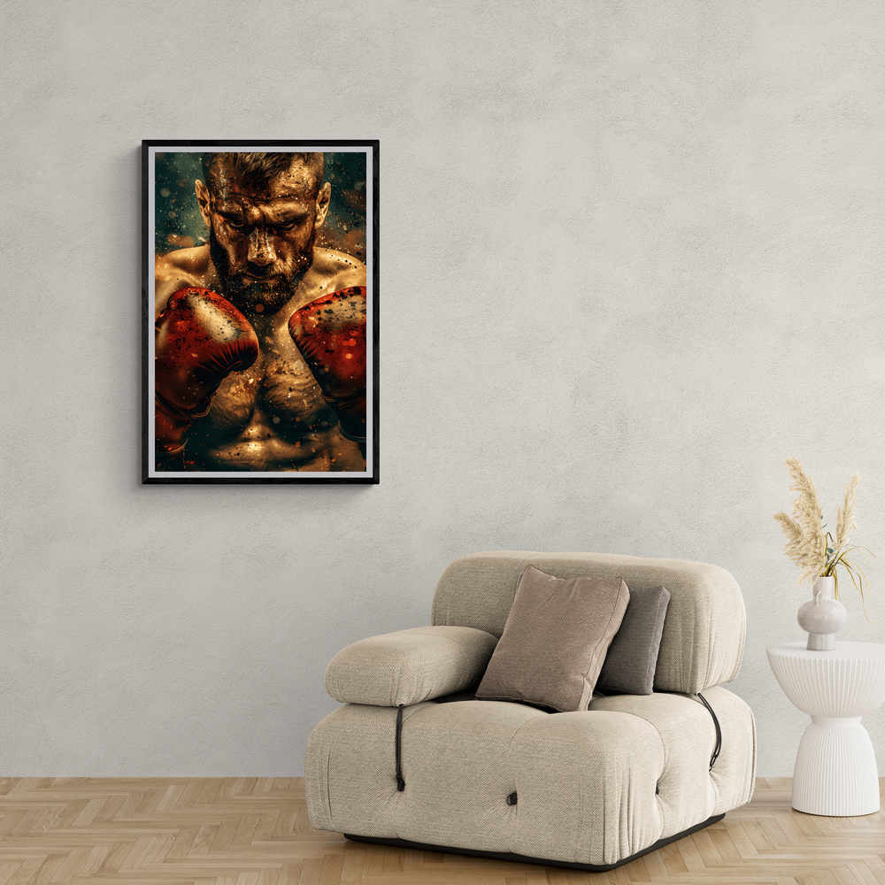 Golden Boxer Poster | Muurdecoratie | Wanddecoratie | Moderne Canvas Kunst | Eigentijds Schilderij Design