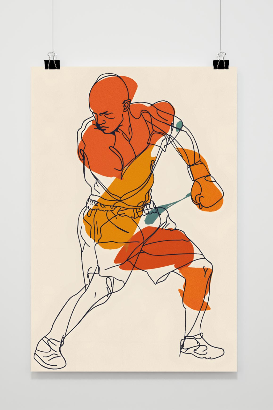 Boxing Line Art | Abstracte Muurdecoratie | Zwart-wit Posters | Moderne Minimalistische Kunst | Wanddecoratie voor Huis & Kantoor | Unframed