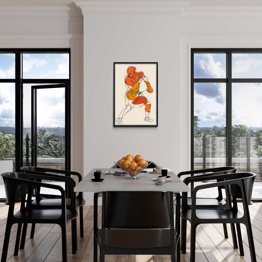 Boxing Line Art | Abstracte Muurdecoratie | Zwart-wit Posters | Moderne Minimalistische Kunst | Wanddecoratie voor Huis & Kantoor | Unframed