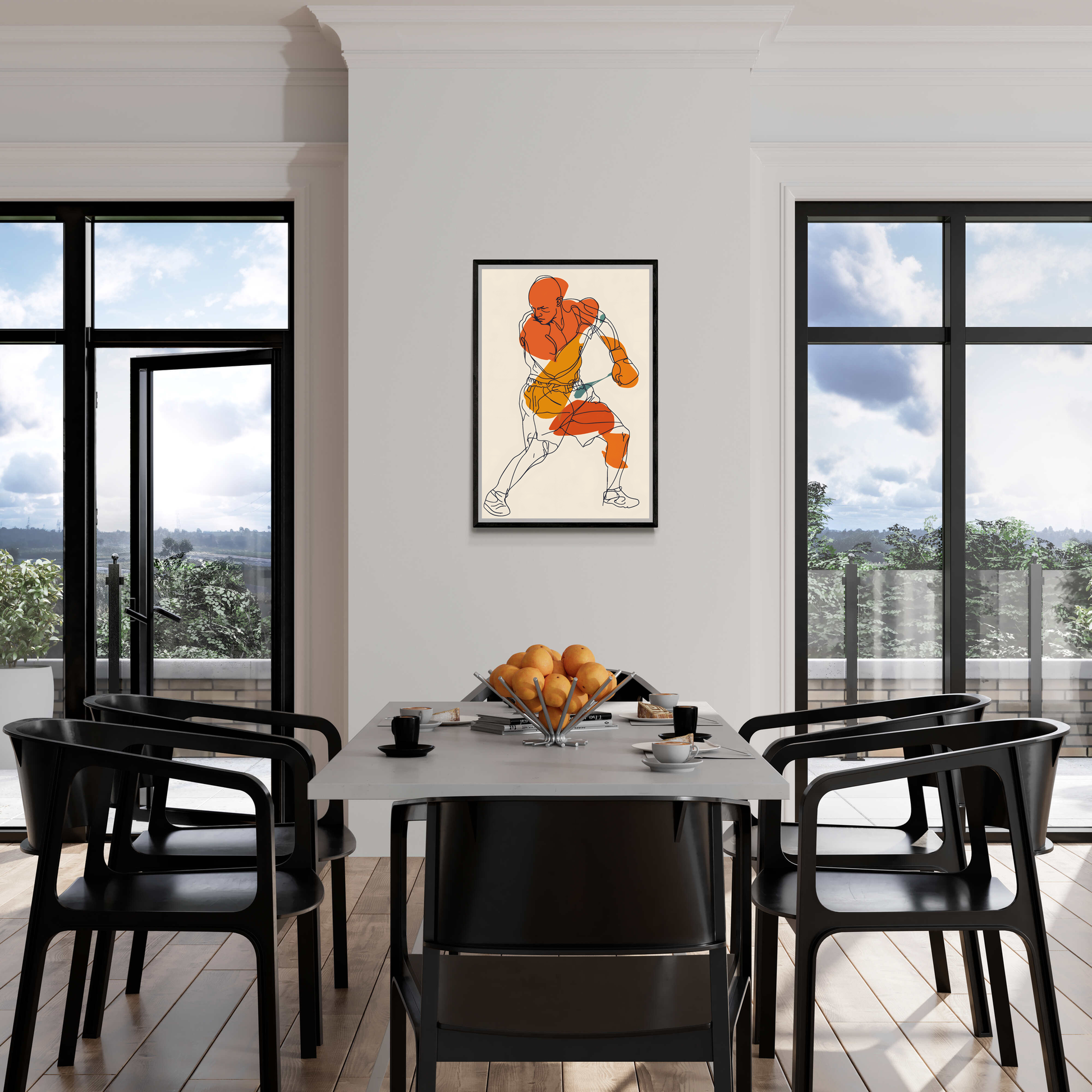Boxing Line Art | Abstracte Muurdecoratie | Zwart-wit Posters | Moderne Minimalistische Kunst | Wanddecoratie voor Huis & Kantoor | Unframed