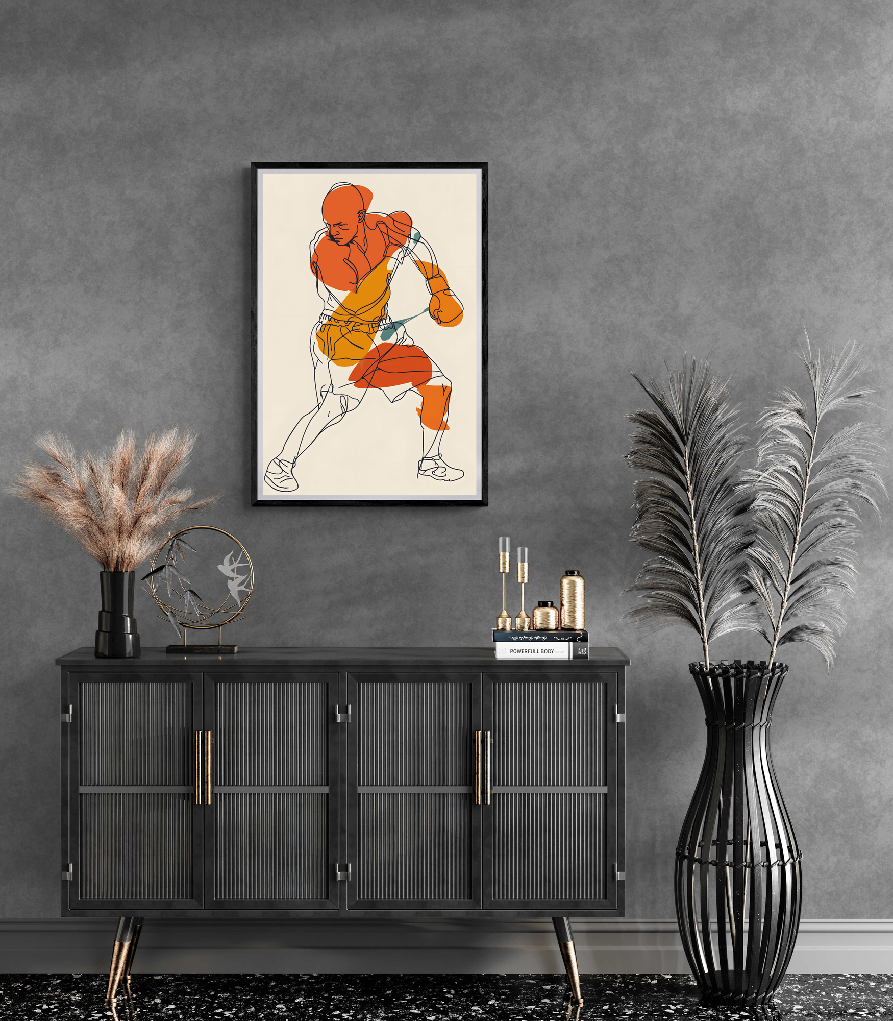 Boxing Line Art | Abstracte Muurdecoratie | Zwart-wit Posters | Moderne Minimalistische Kunst | Wanddecoratie voor Huis & Kantoor | Unframed