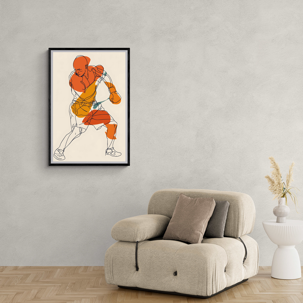 Boxing Line Art | Abstracte Muurdecoratie | Zwart-wit Posters | Moderne Minimalistische Kunst | Wanddecoratie voor Huis & Kantoor | Unframed