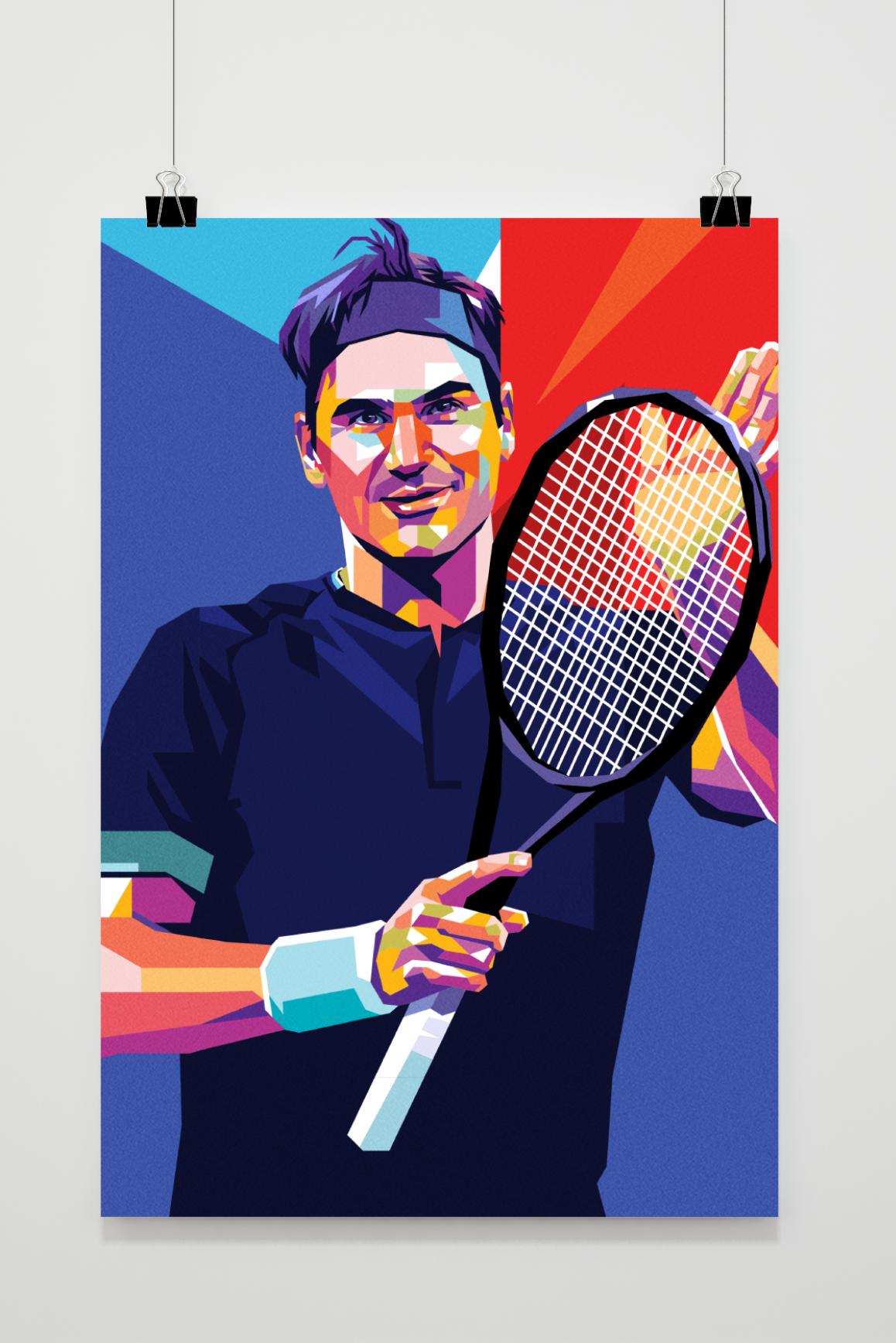 Roger Federer Poster | Tennis Legend Muurdecoratie | Blauw Wanddecoratie | Posters Huis & Tuin