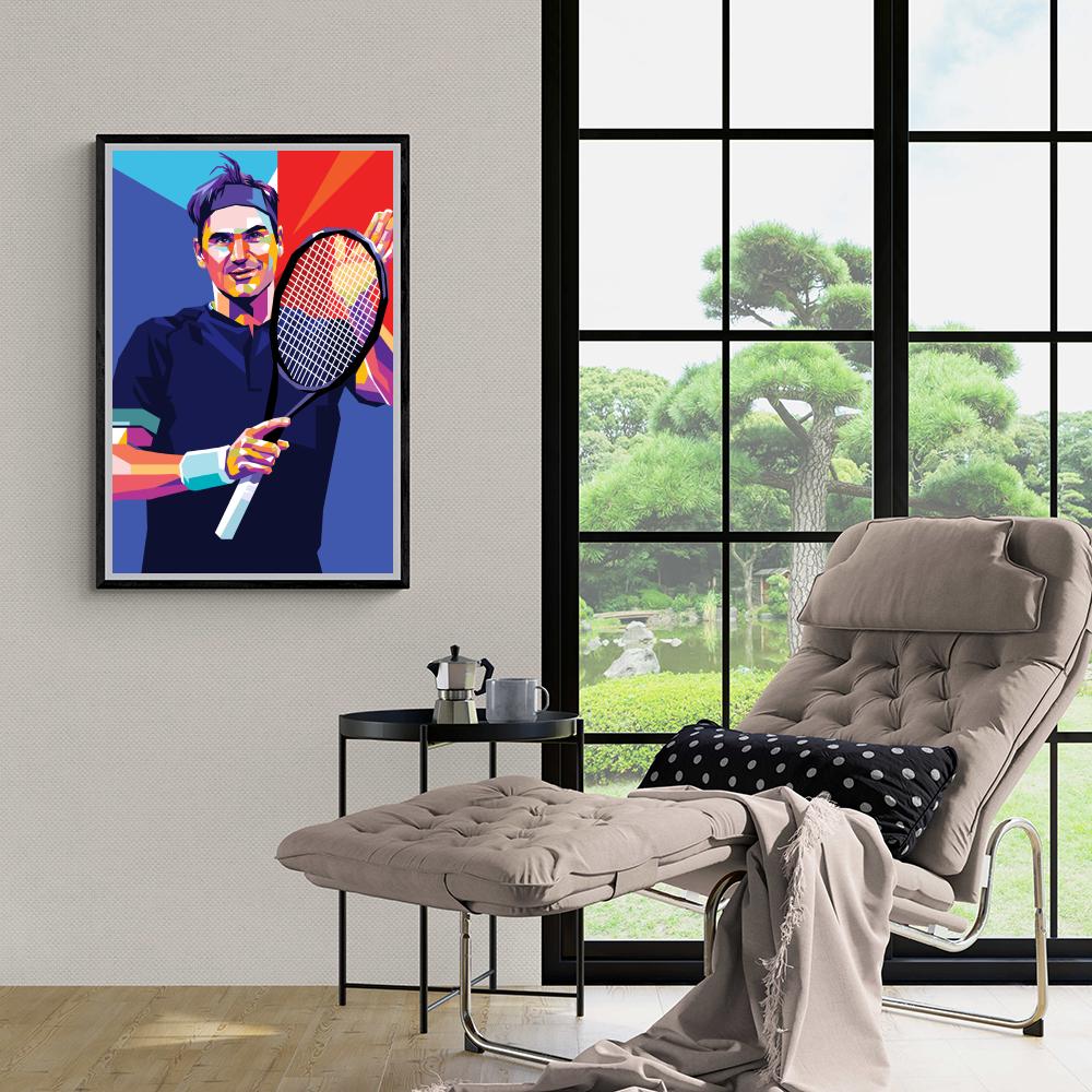 Roger Federer Poster | Tennis Legend Muurdecoratie | Blauw Wanddecoratie | Posters Huis & Tuin
