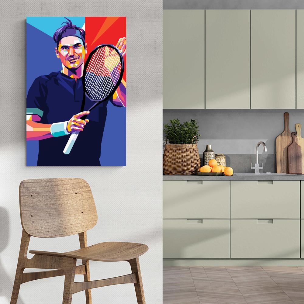 Roger Federer Poster | Tennis Legend Muurdecoratie | Blauw Wanddecoratie | Posters Huis & Tuin