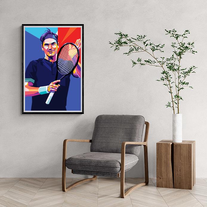 Roger Federer Poster | Tennis Legend Muurdecoratie | Blauw Wanddecoratie | Posters Huis & Tuin