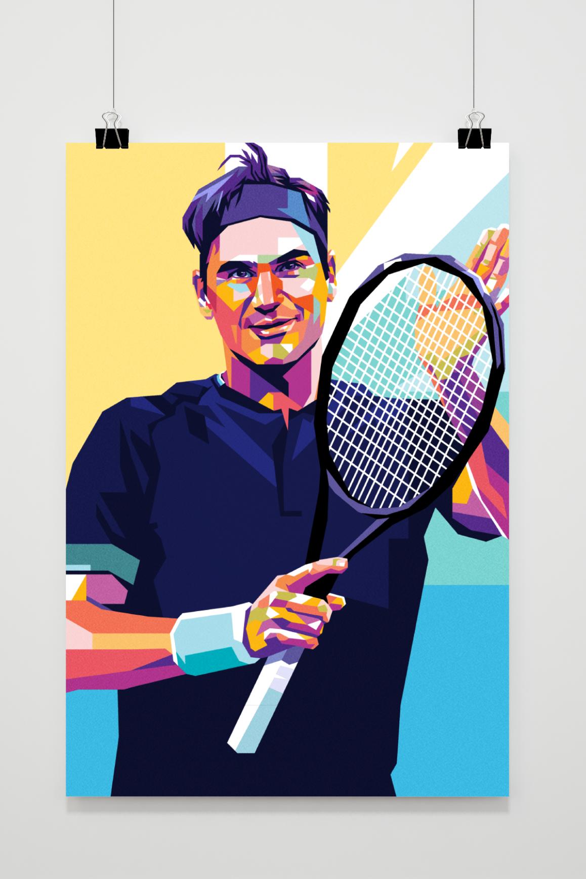 Roger Federer | Tennis Legend Poster | Iconische Muurdecoratie | Minimalistisch Geel Ontwerp | Wanddecoratie Print