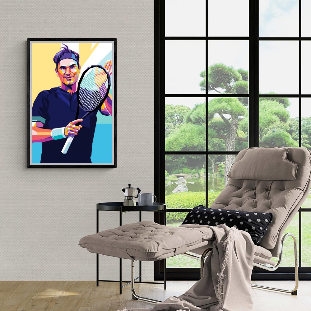 Roger Federer | Tennis Legend Poster | Iconische Muurdecoratie | Minimalistisch Geel Ontwerp | Wanddecoratie Print