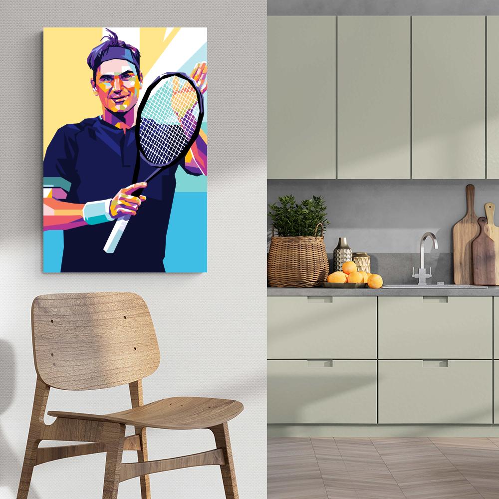 Roger Federer | Tennis Legend Poster | Iconische Muurdecoratie | Minimalistisch Geel Ontwerp | Wanddecoratie Print