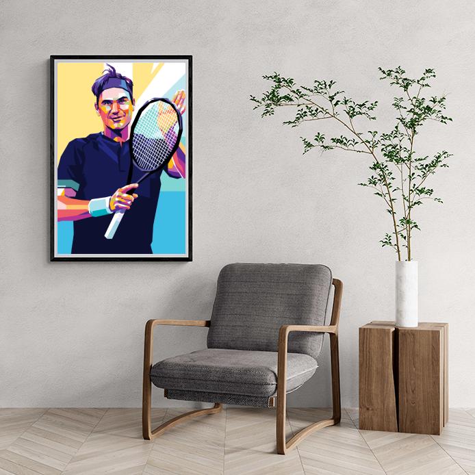 Roger Federer | Tennis Legend Poster | Iconische Muurdecoratie | Minimalistisch Geel Ontwerp | Wanddecoratie Print