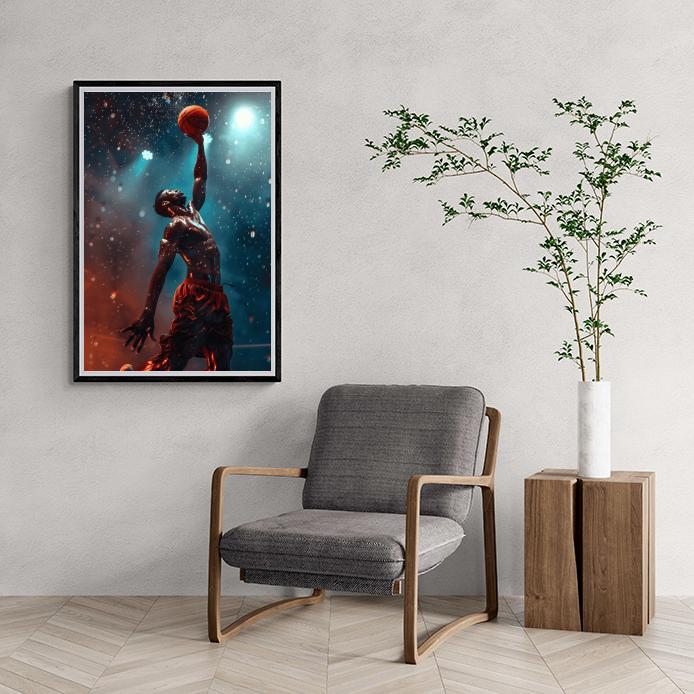 Basketball Art Print | Moderne posters | Wanddecoratie voor sportkamer | Muurdecoratie huis en tuin | Basketbal wandkunst