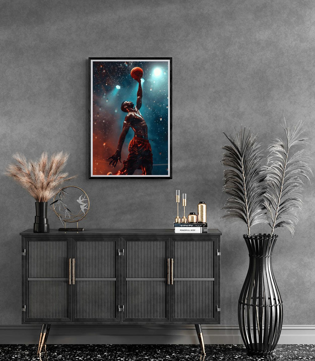 Basketball Art Print | Moderne posters | Wanddecoratie voor sportkamer | Muurdecoratie huis en tuin | Basketbal wandkunst